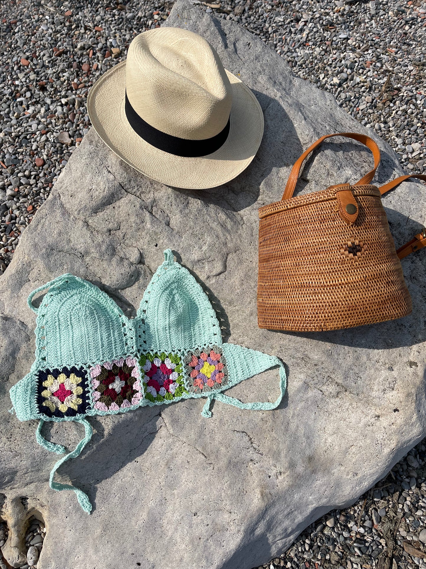 Handmade crochet organic cotton crop top halter self tie at neck and back