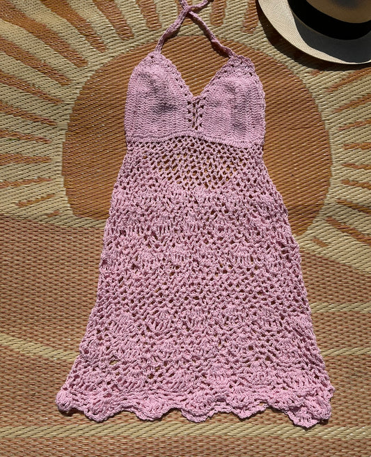 Handmade crochet backless halter dress